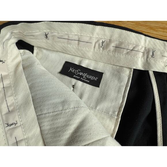 YSL Yves Saint Laurent Pour Homme Mens Trousers Black Wool Blend Cuff 38 x 34 - Picture 3 of 11